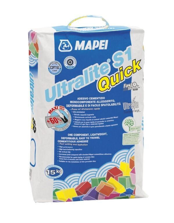 Клей для плитки и камня Mapei Ultralite S1 Quick белый,15 кг