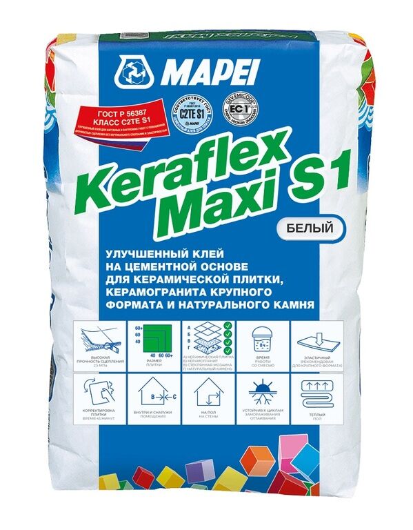 Клей для плитки и керамогранита Keraflex Maxi S1 белый, 25 кг