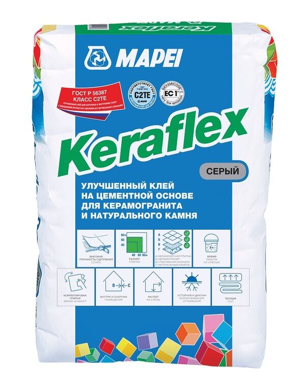 Клей для плитки и камня Mapei Keraflex серый, 25 кг