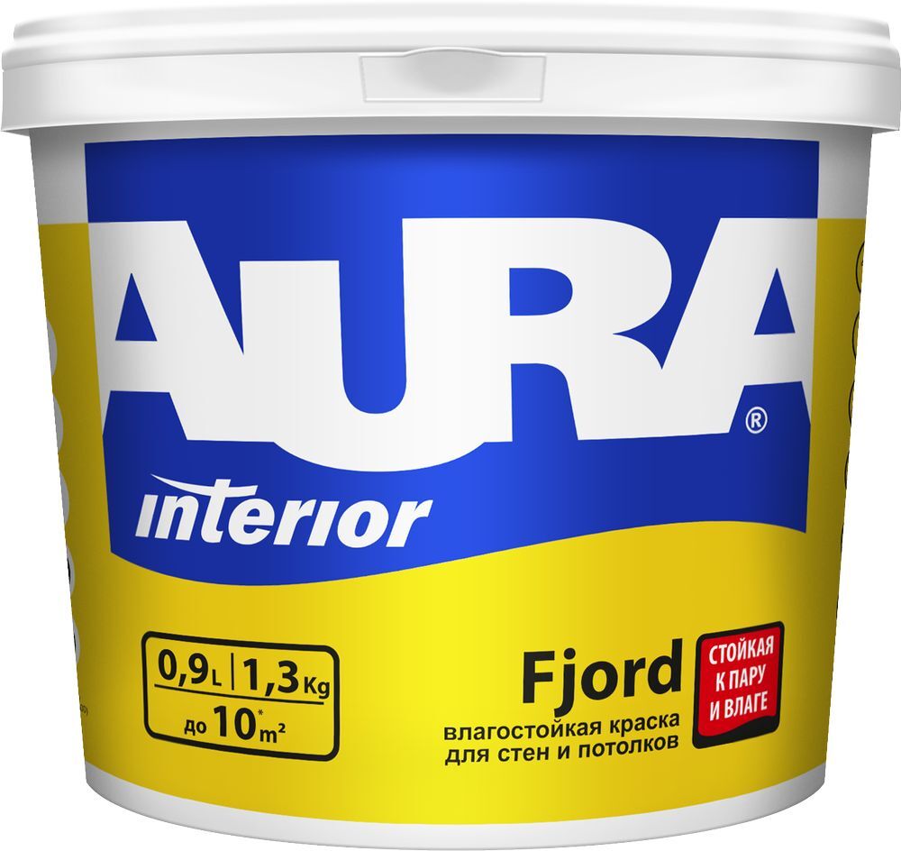 Краска влагостойкая для стен и потолков "AURA FJORD" 0,9 База А