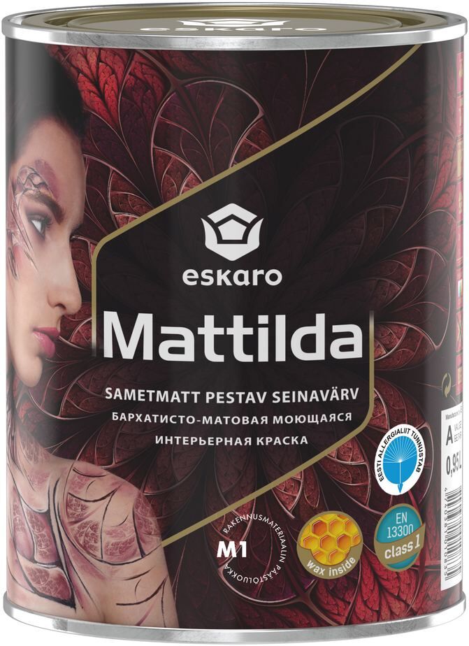 Краска акрилатная моющаяся матовая для внутренних работ "Eskaro Mattilda" База TR, 0,9л