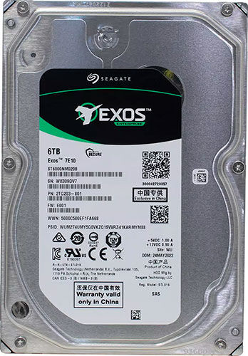 Жесткий диск Seagate Exos 7E10, 3.5'', 6Tb, SAS, 7200rpm, 256MB (ST6000NM020B) Exos 7E10 3.5'' 6Tb SAS 7200rpm 256MB (ST
