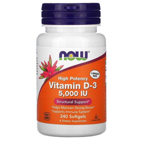 Бад Витамин D3. 5000 мг. 240 капсул / Vitamin D3 Now foods