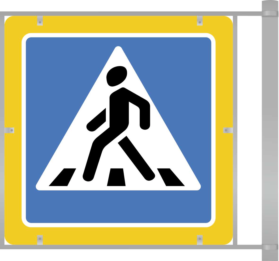 Каркасный дорожный знак 5.19.1/5.19.2 (двухсторонний). Пешеходный переход на флуоресцентном фоне. Оцинкованный металл на
